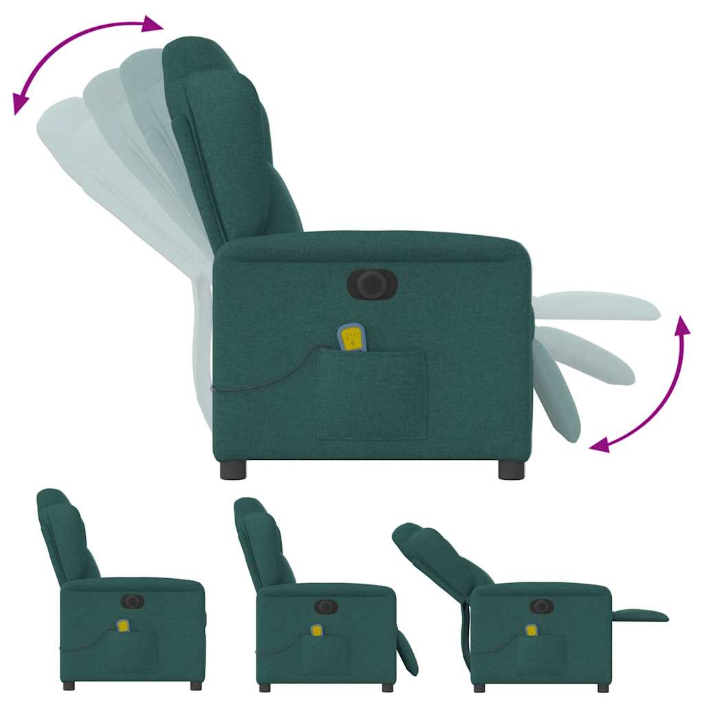 Fotoliu electric de masaj rabatabil, verde închis, textil