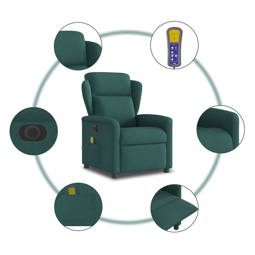 Fotoliu electric de masaj rabatabil, verde închis, textil