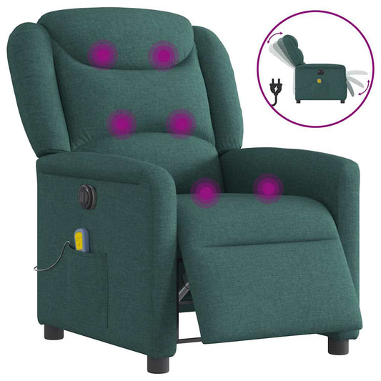 Fotoliu electric de masaj rabatabil, verde închis, textil