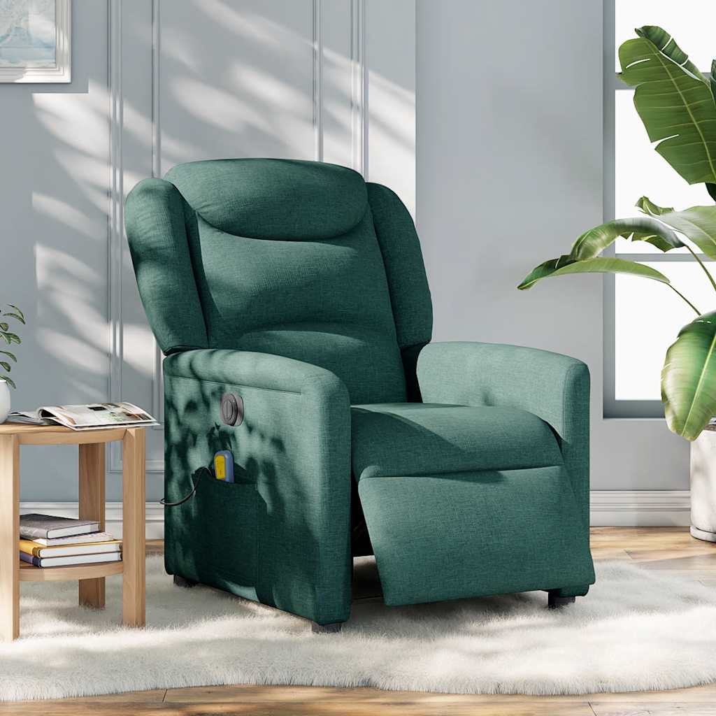 Fotoliu electric de masaj rabatabil, verde închis, textil