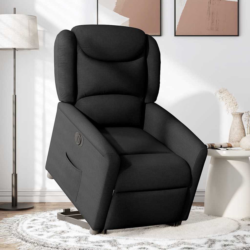 Fotoliu electric rabatabil cu ridicare, negru, textil