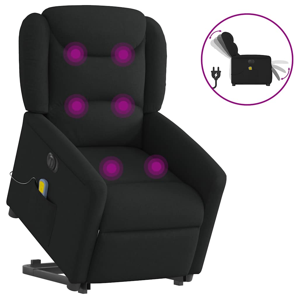 Fotoliu electric de masaj rabatabil cu ridicare, negru, textil