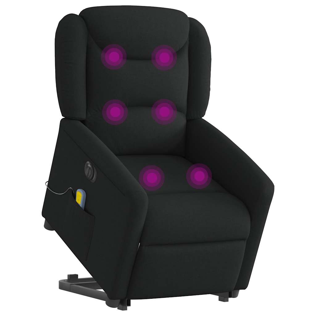 Fotoliu electric de masaj rabatabil cu ridicare, negru, textil
