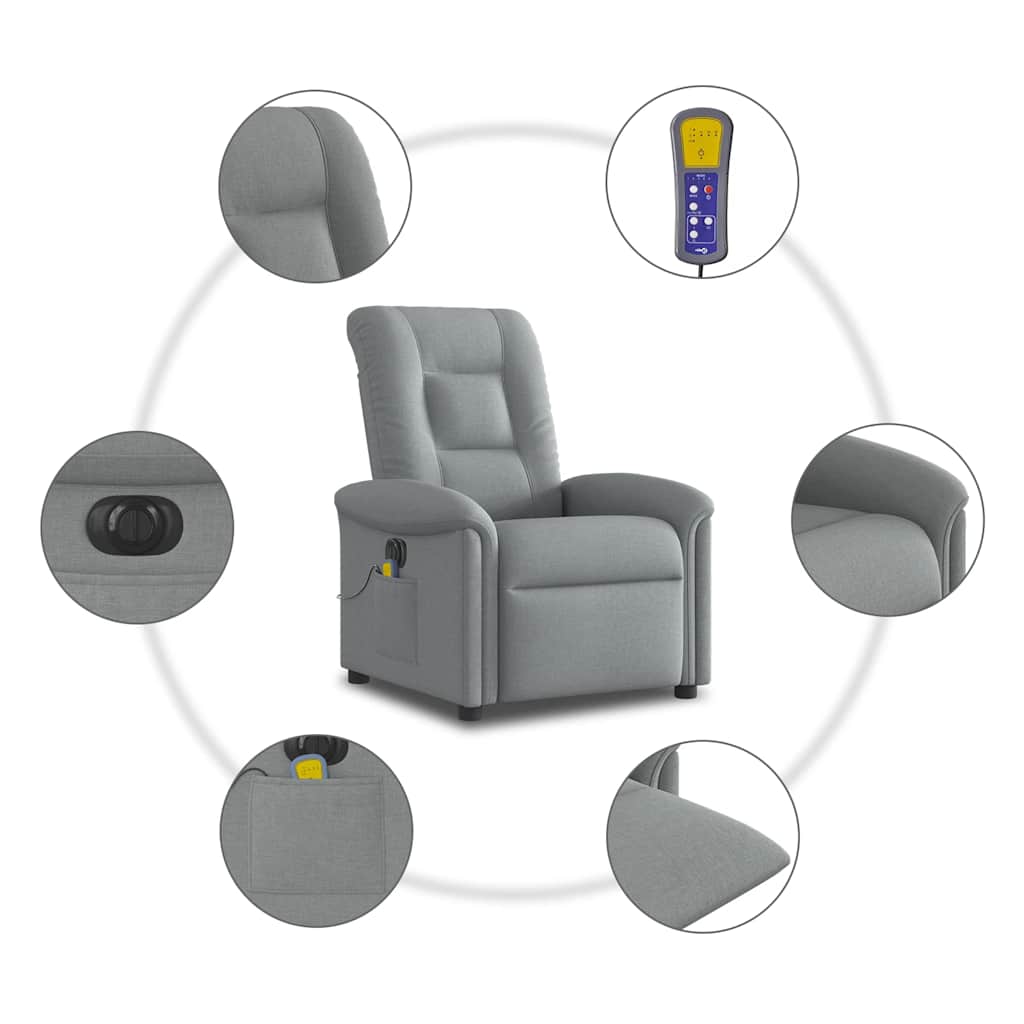 Fotoliu electric de masaj rabatabil, gri deschis, microfibră