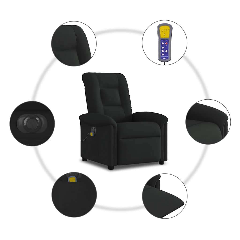 Fotoliu electric de masaj rabatabil, negru, textil