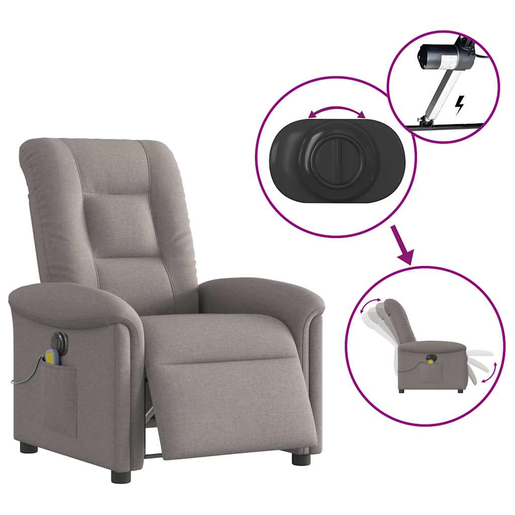 Fotoliu electric de masaj rabatabil, gri taupe, textil