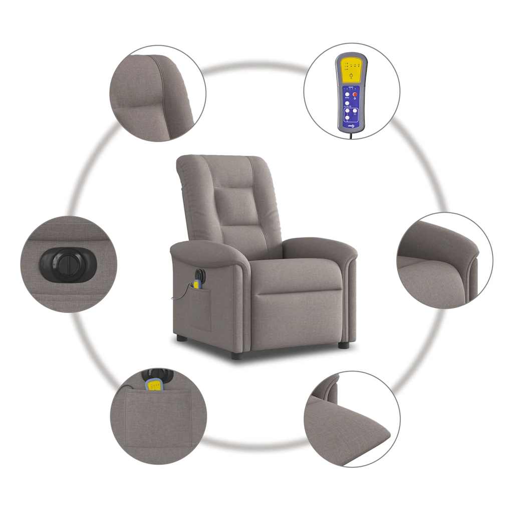 Fotoliu electric de masaj rabatabil, gri taupe, textil