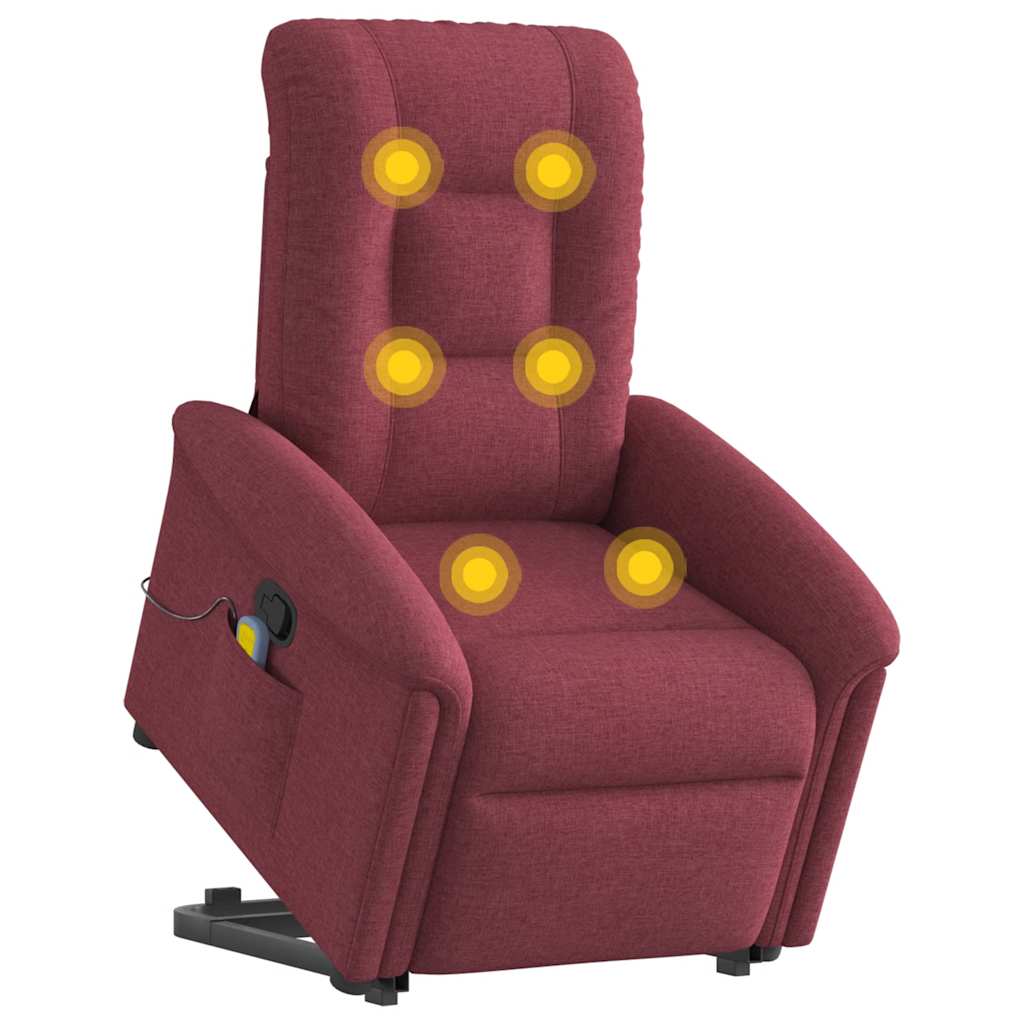 Fotoliu rabatabil de masaj cu ridicare, roșu vin, textil