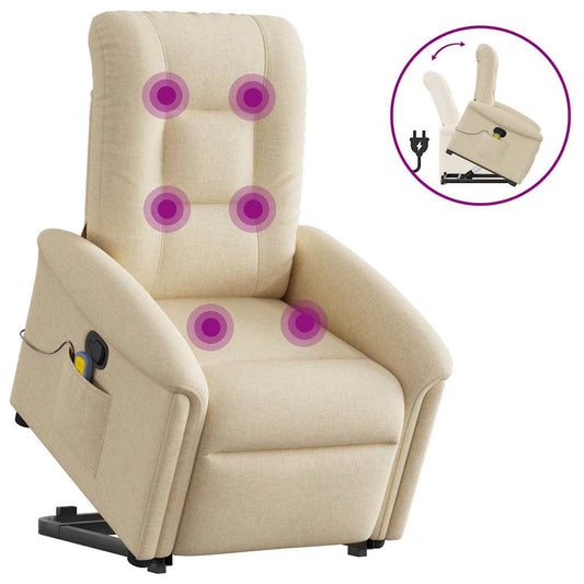 Fotoliu masaj rabatabil cu ridicare, crem, material textil