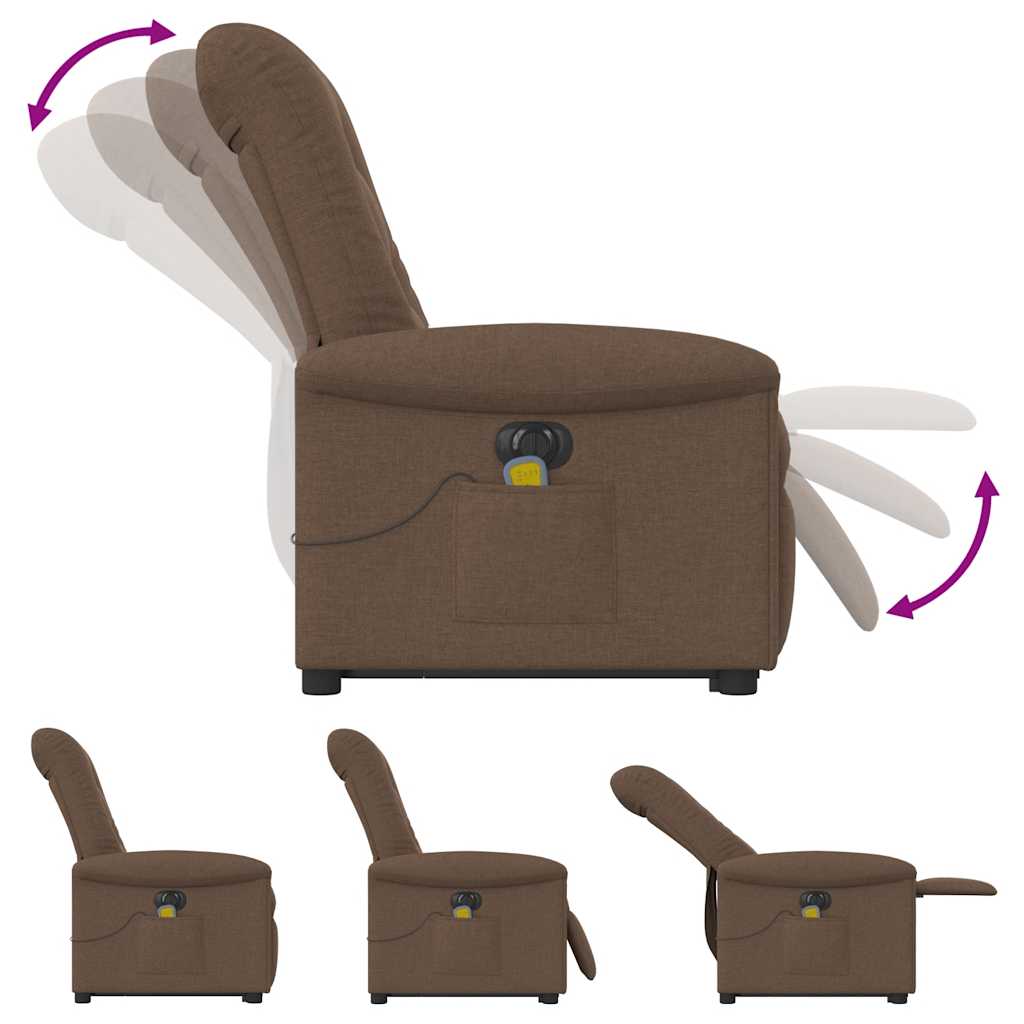 Fotoliu electric de masaj rabatabil cu ridicare, maro, textil