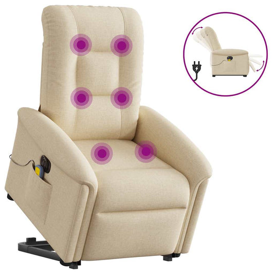 Fotoliu electric de masaj rabatabil cu ridicare, crem, textil