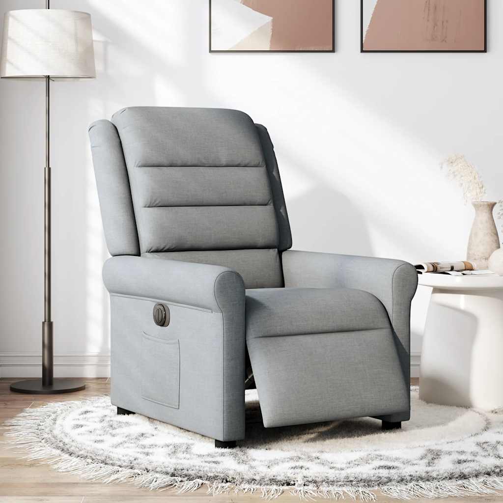 Fotoliu rabatabil electric, gri deschis, textil