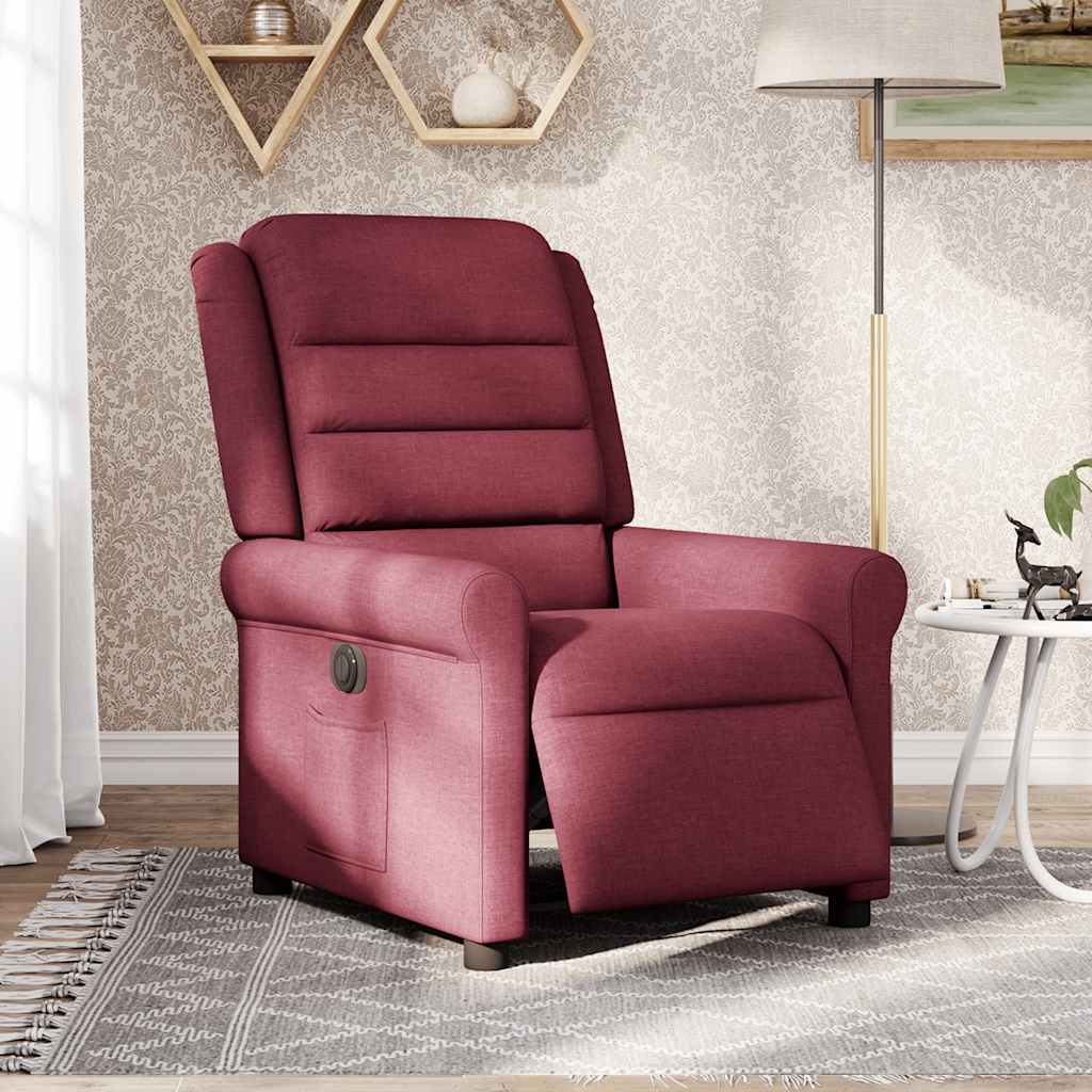 Fotoliu rabatabil electric, roșu vin, material textil
