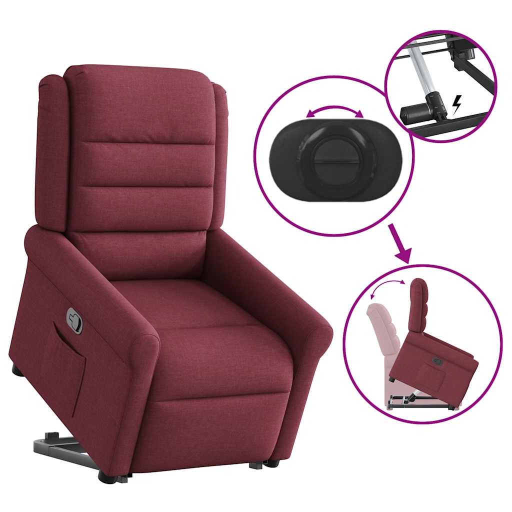 Fotoliu rabatabil cu ridicare, roșu vin, material textil
