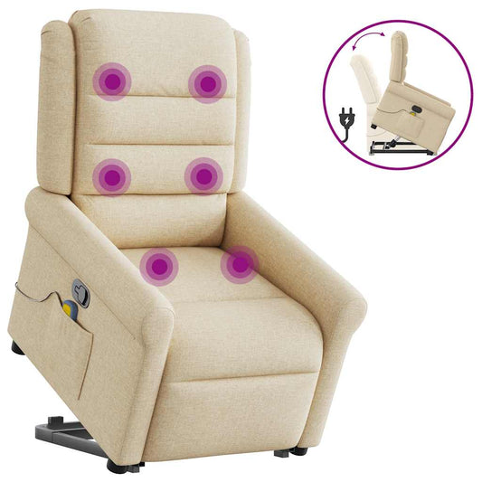 Fotoliu masaj rabatabil cu ridicare, crem, material textil