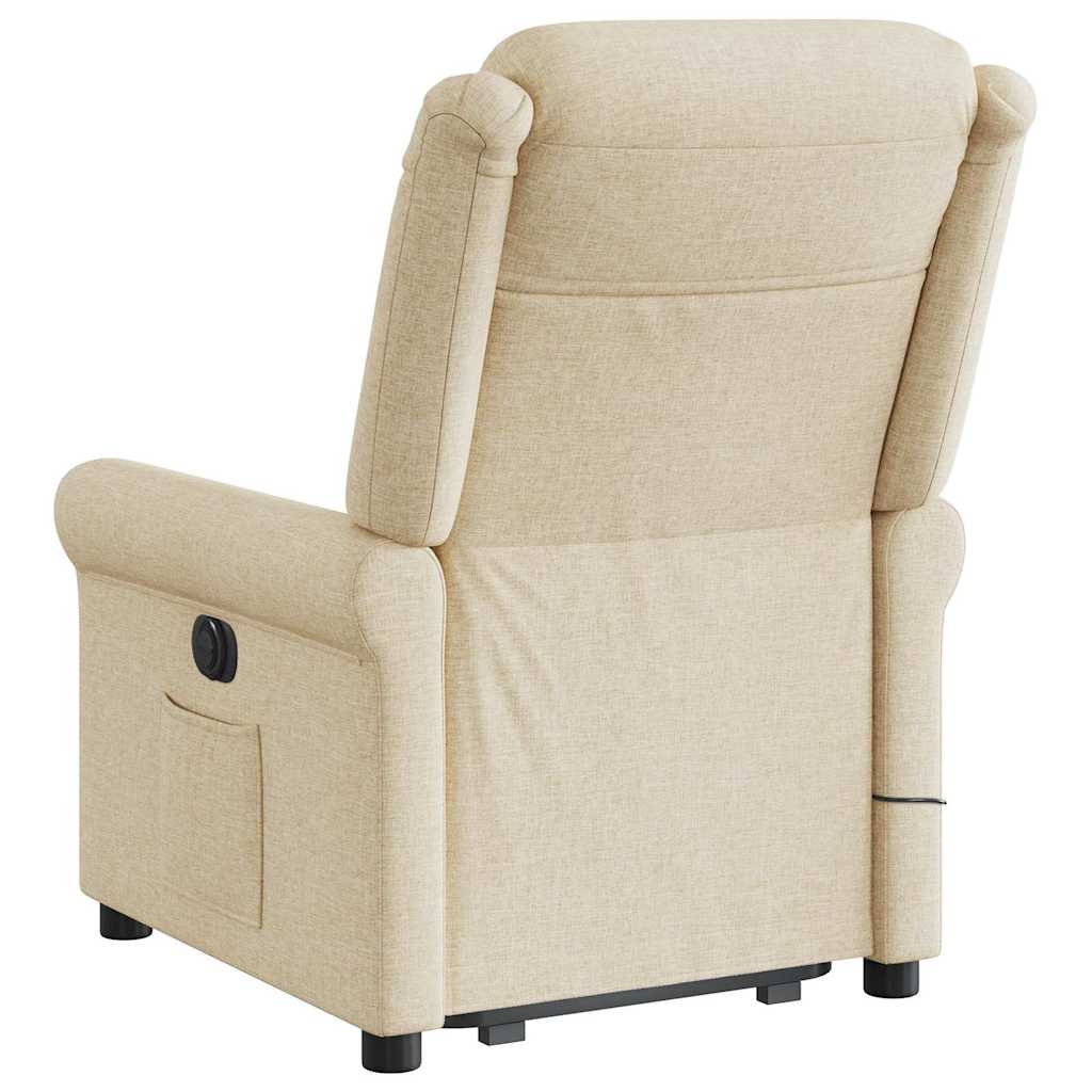 Fotoliu masaj rabatabil cu ridicare, crem, material textil