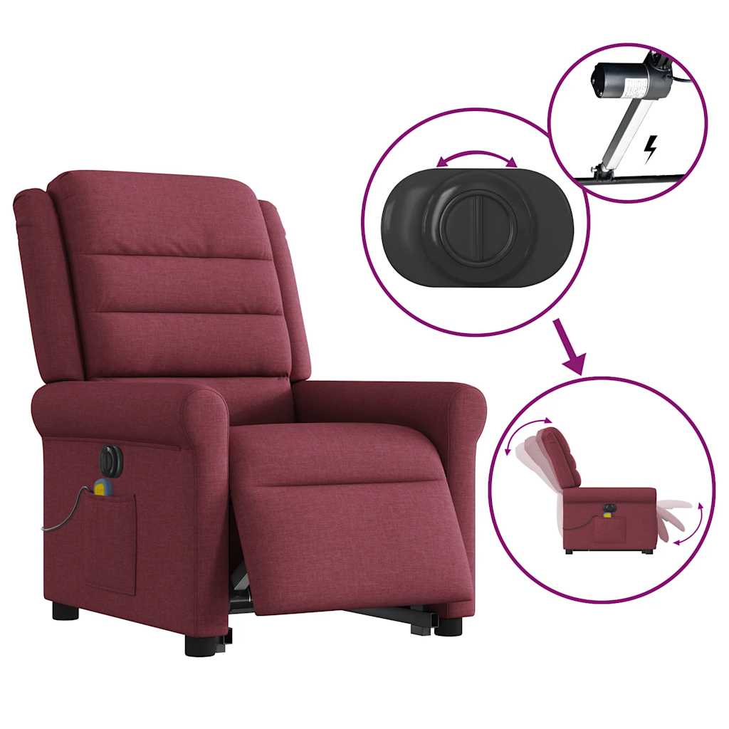Fotoliu de masaj electric rabatabil cu ridicare roșu vin textil
