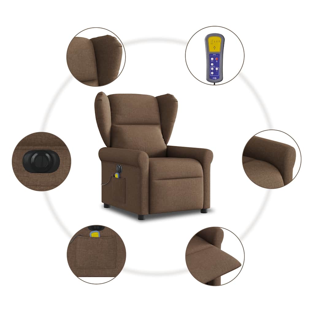 Fotoliu electric de masaj rabatabil, maro, textil