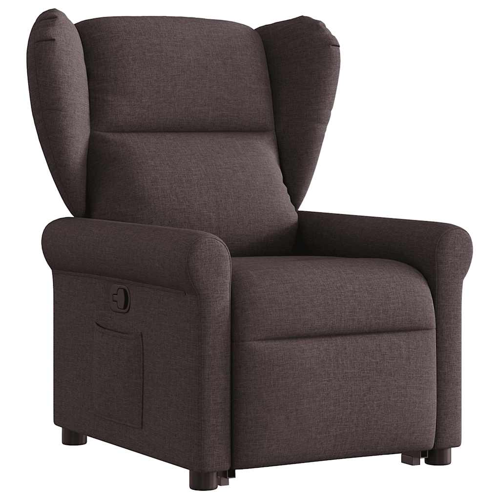 Fotoliu rabatabil cu ridicare pe verticală, maro închis, textil
