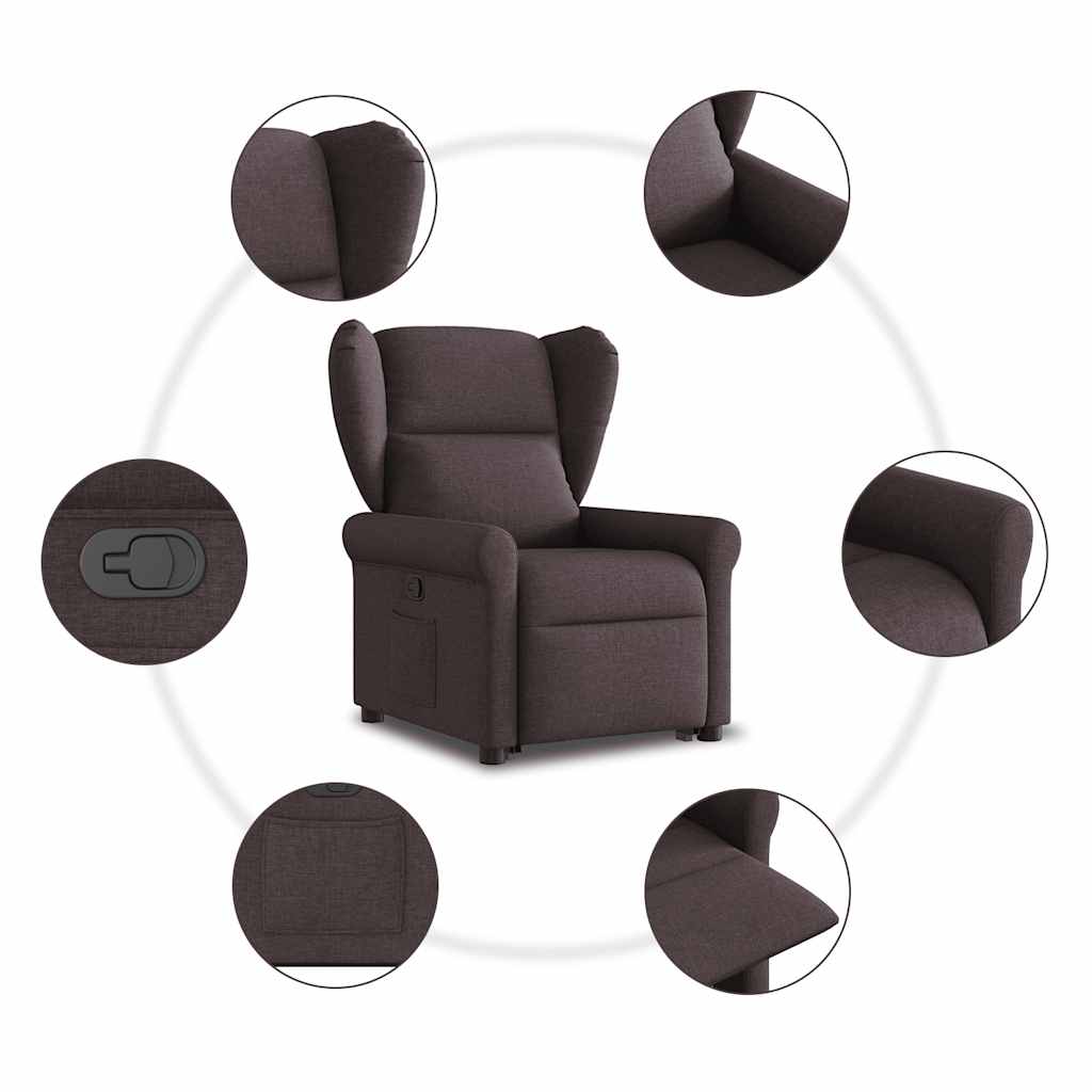 Fotoliu rabatabil cu ridicare pe verticală, maro închis, textil