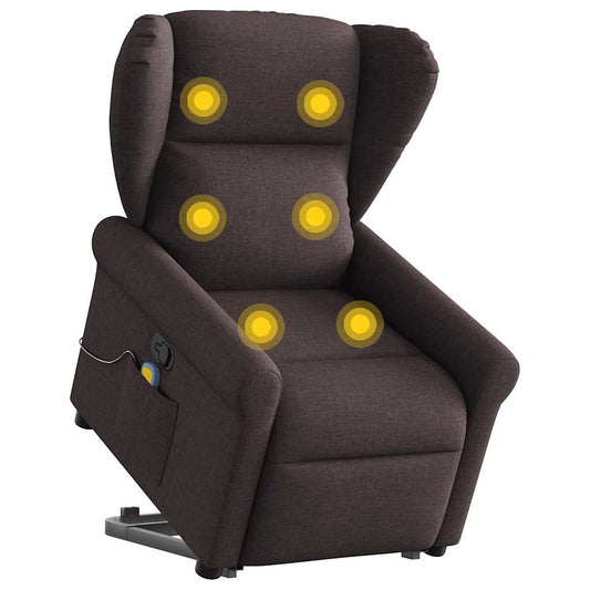 Fotoliu rabatabil de masaj, cu ridicare, maro închis, textil