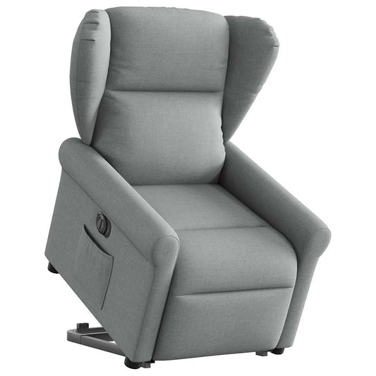 Fotoliu electric rabatabil cu ridicare, gri deschis, textil