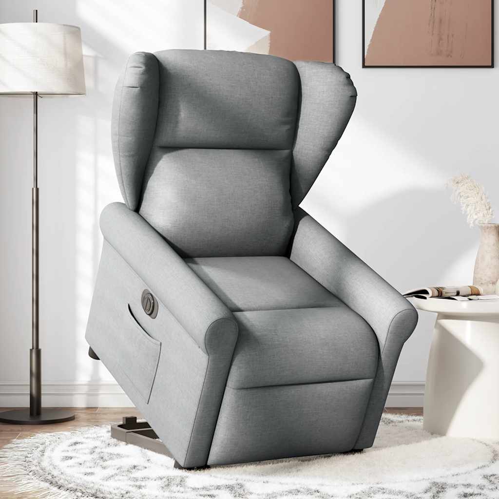 Fotoliu electric rabatabil cu ridicare, gri deschis, textil