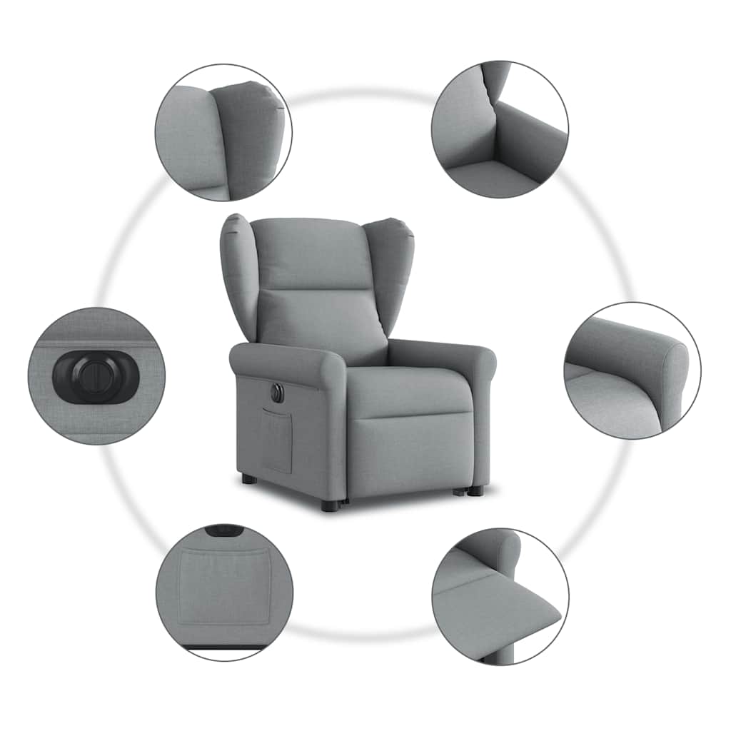 Fotoliu electric rabatabil cu ridicare, gri deschis, textil