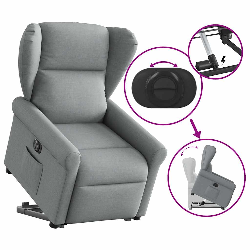 Fotoliu electric rabatabil cu ridicare, gri deschis, textil