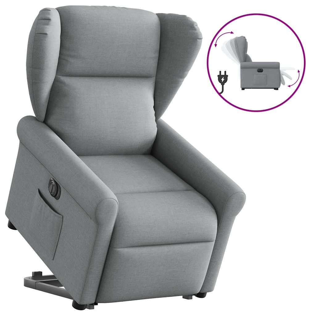 Fotoliu electric rabatabil cu ridicare, gri deschis, textil