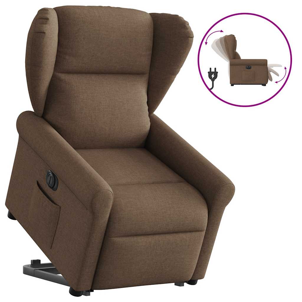 Fotoliu electric rabatabil cu ridicare, maro, textil