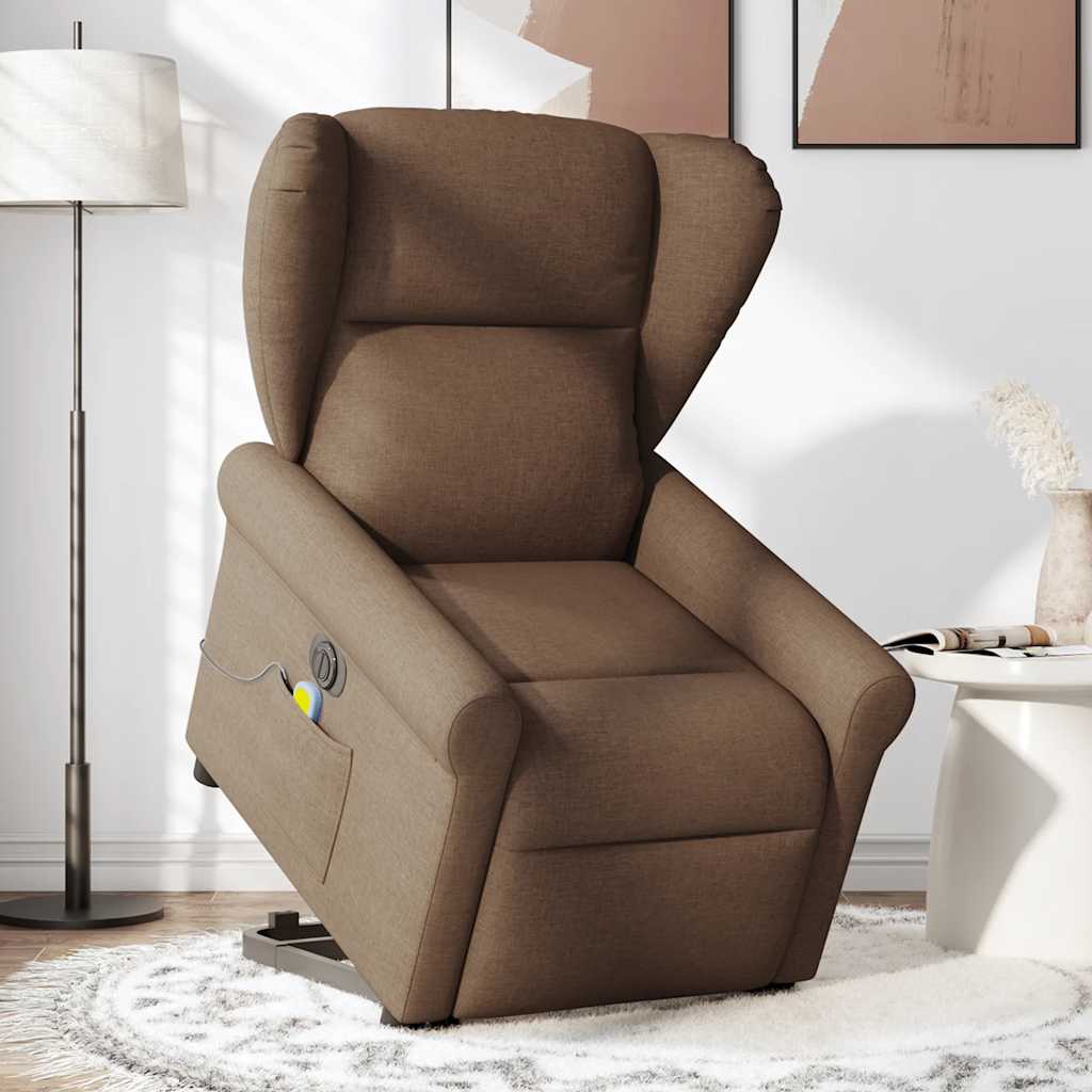 Fotoliu electric de masaj rabatabil cu ridicare, maro, textil