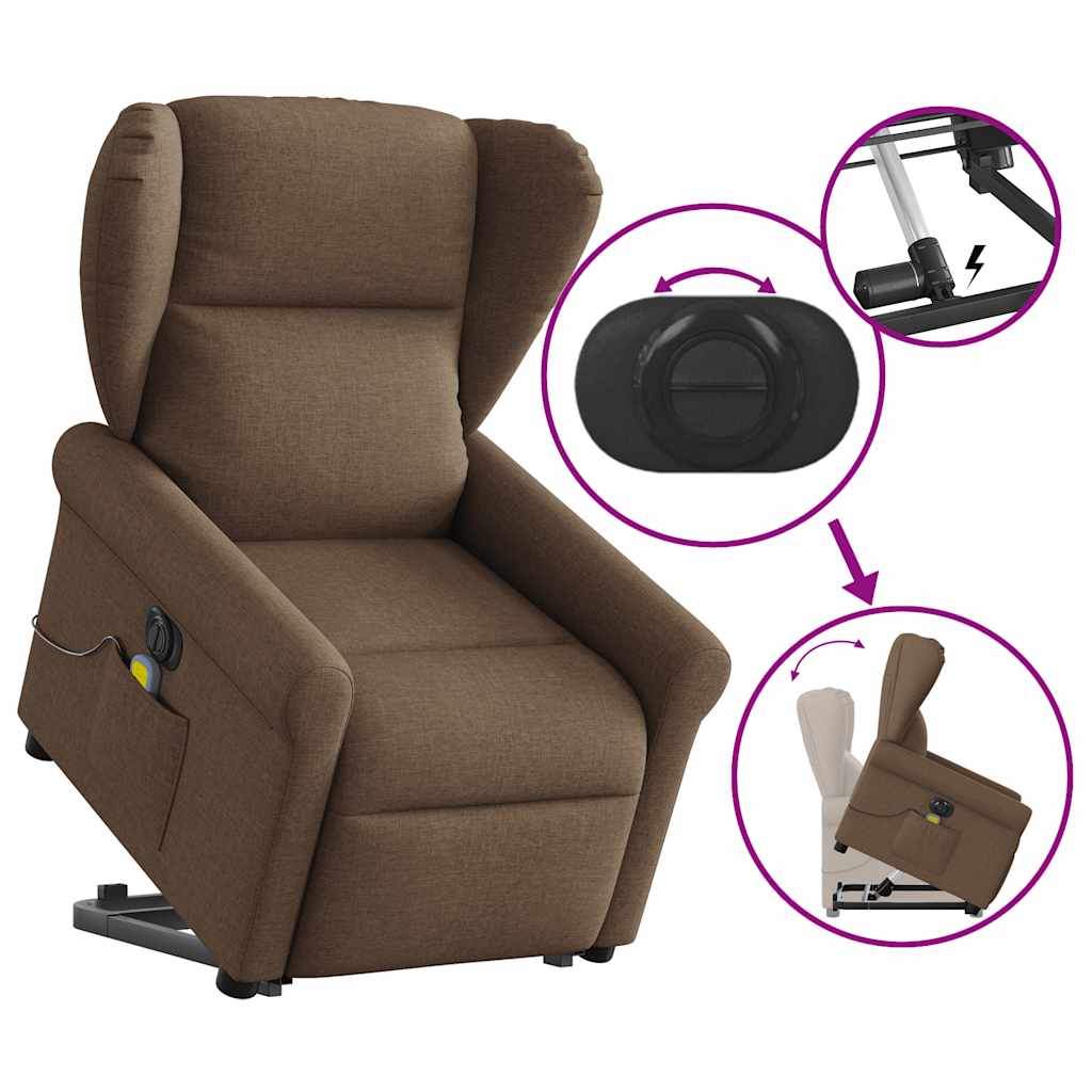 Fotoliu electric de masaj rabatabil cu ridicare, maro, textil