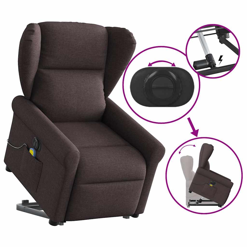 Fotoliu electric masaj rabatabil cu ridicare maro închis textil