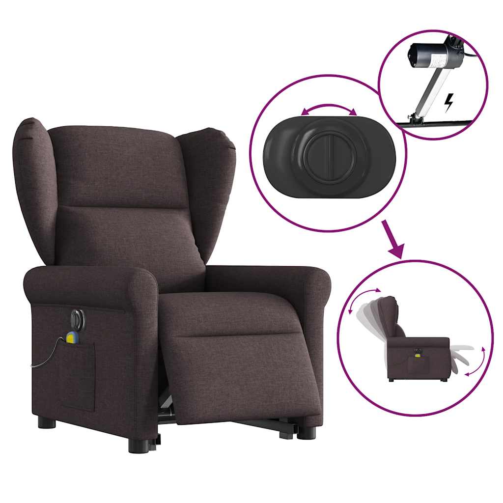 Fotoliu electric masaj rabatabil cu ridicare maro închis textil