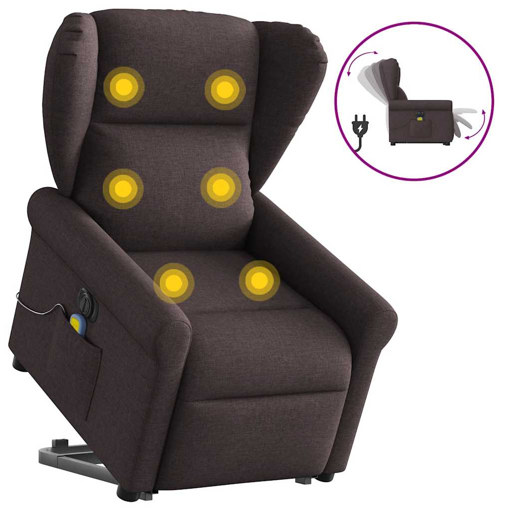 Fotoliu electric masaj rabatabil cu ridicare maro închis textil