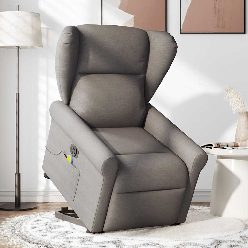 Fotoliu electric masaj rabatabil cu ridicare, gri taupe, textil