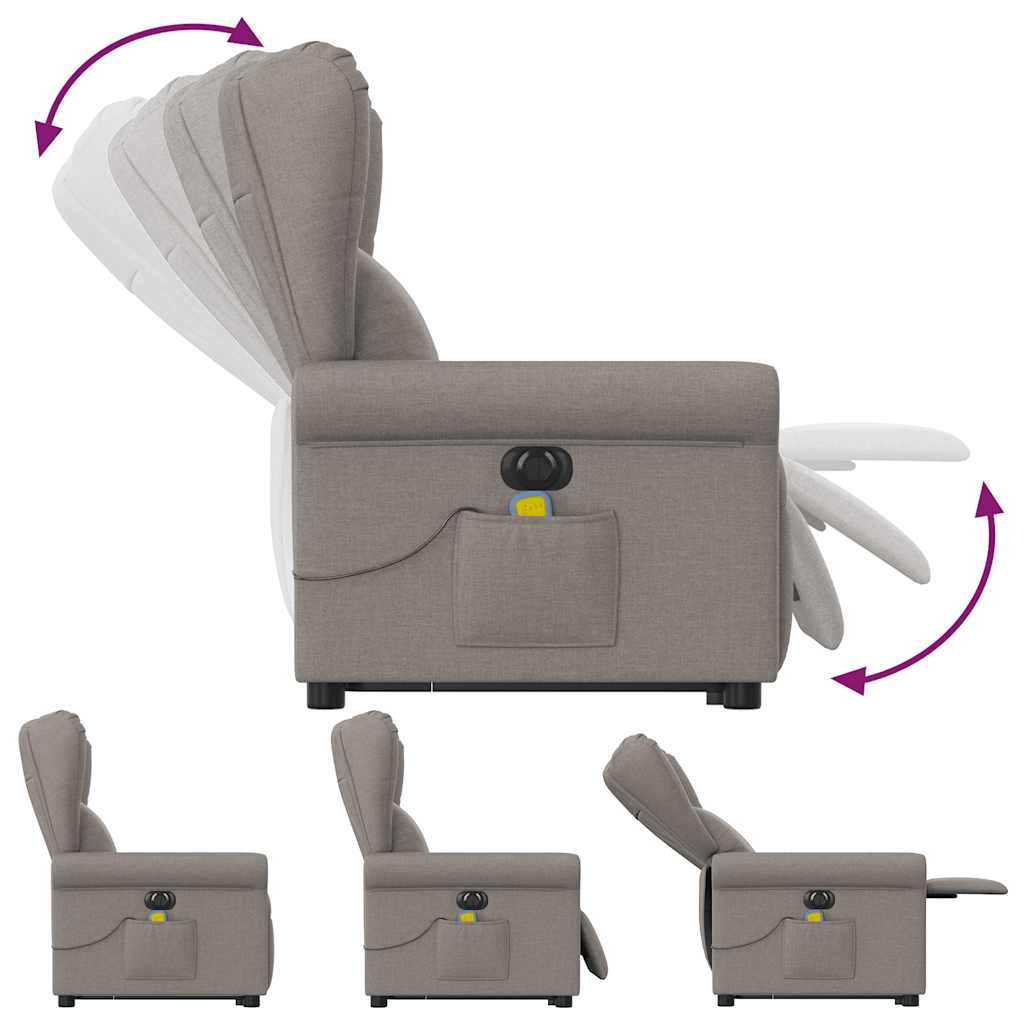 Fotoliu electric masaj rabatabil cu ridicare, gri taupe, textil