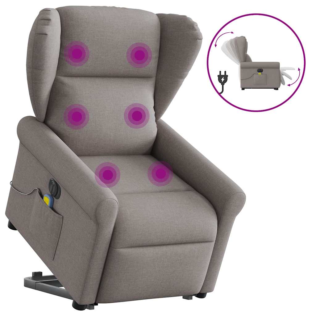 Fotoliu electric masaj rabatabil cu ridicare, gri taupe, textil