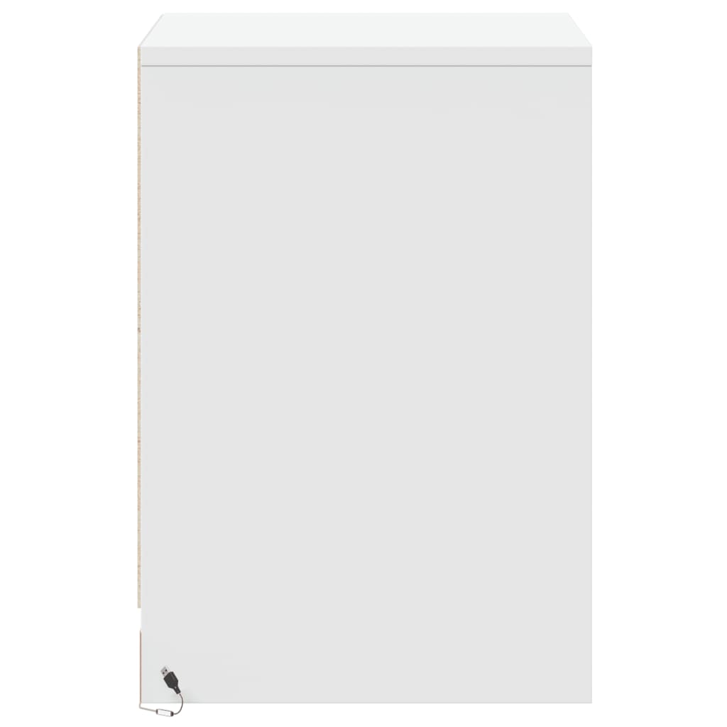 Noptiere cu lumini LED, 2 buc., alb, lemn prelucrat