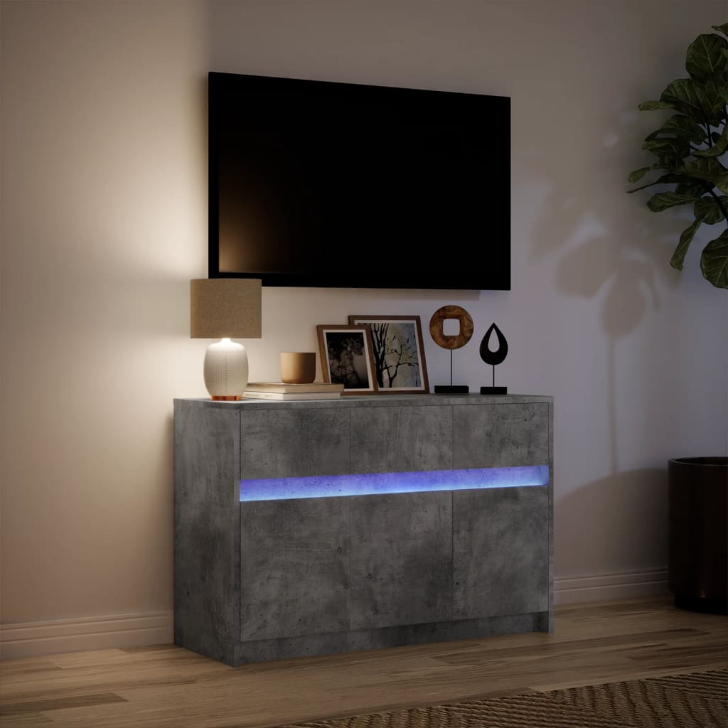 Dulap TV cu LED, gri beton, 91x34x61 cm, lemn prelucrat