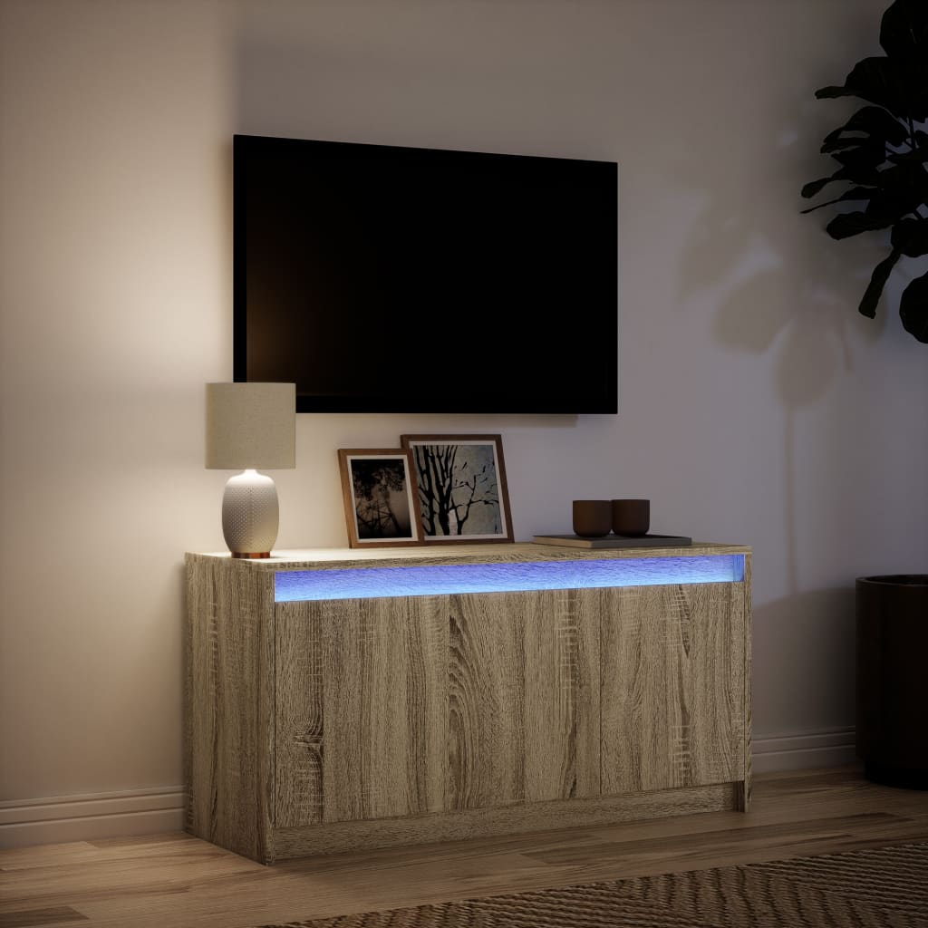 Dulap TV cu LED, stejar sonoma, 100x34x50 cm, lemn prelucrat