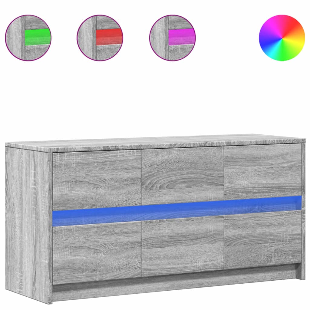 Dulap TV cu LED, gri sonoma, 100x34x50 cm, lemn prelucrat