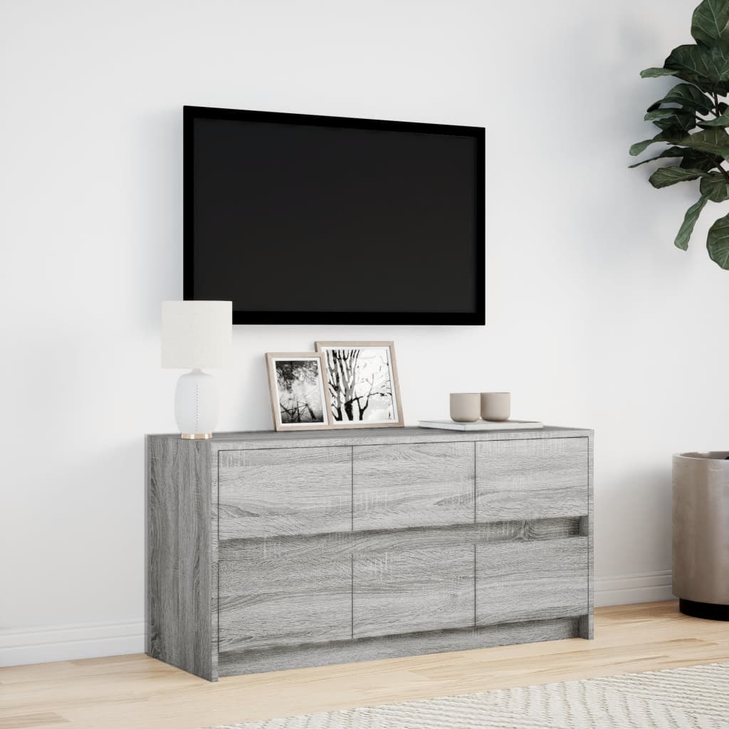 Dulap TV cu LED, gri sonoma, 100x34x50 cm, lemn prelucrat
