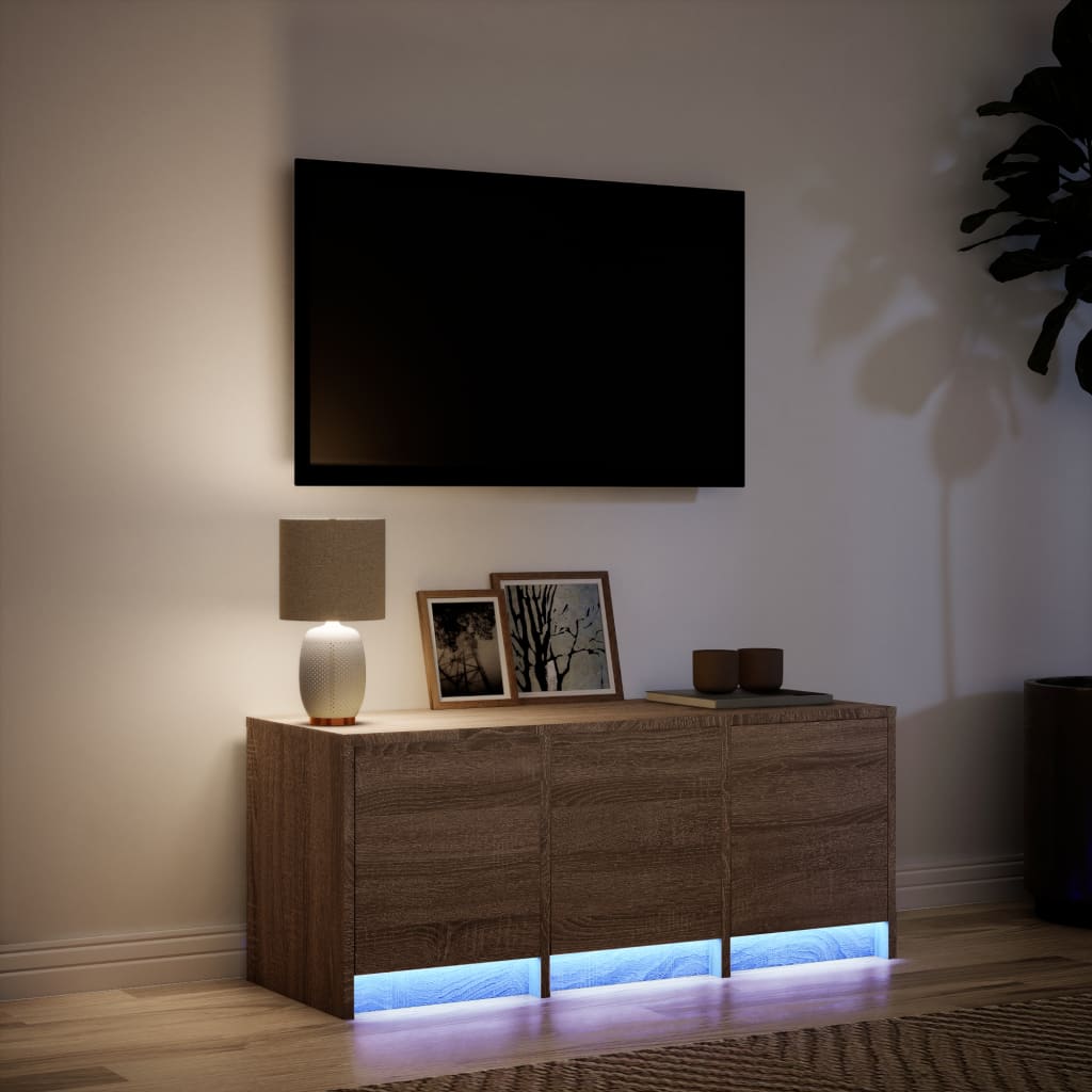 Dulap TV cu LED, stejar maro, 97x34x40 cm, lemn prelucrat