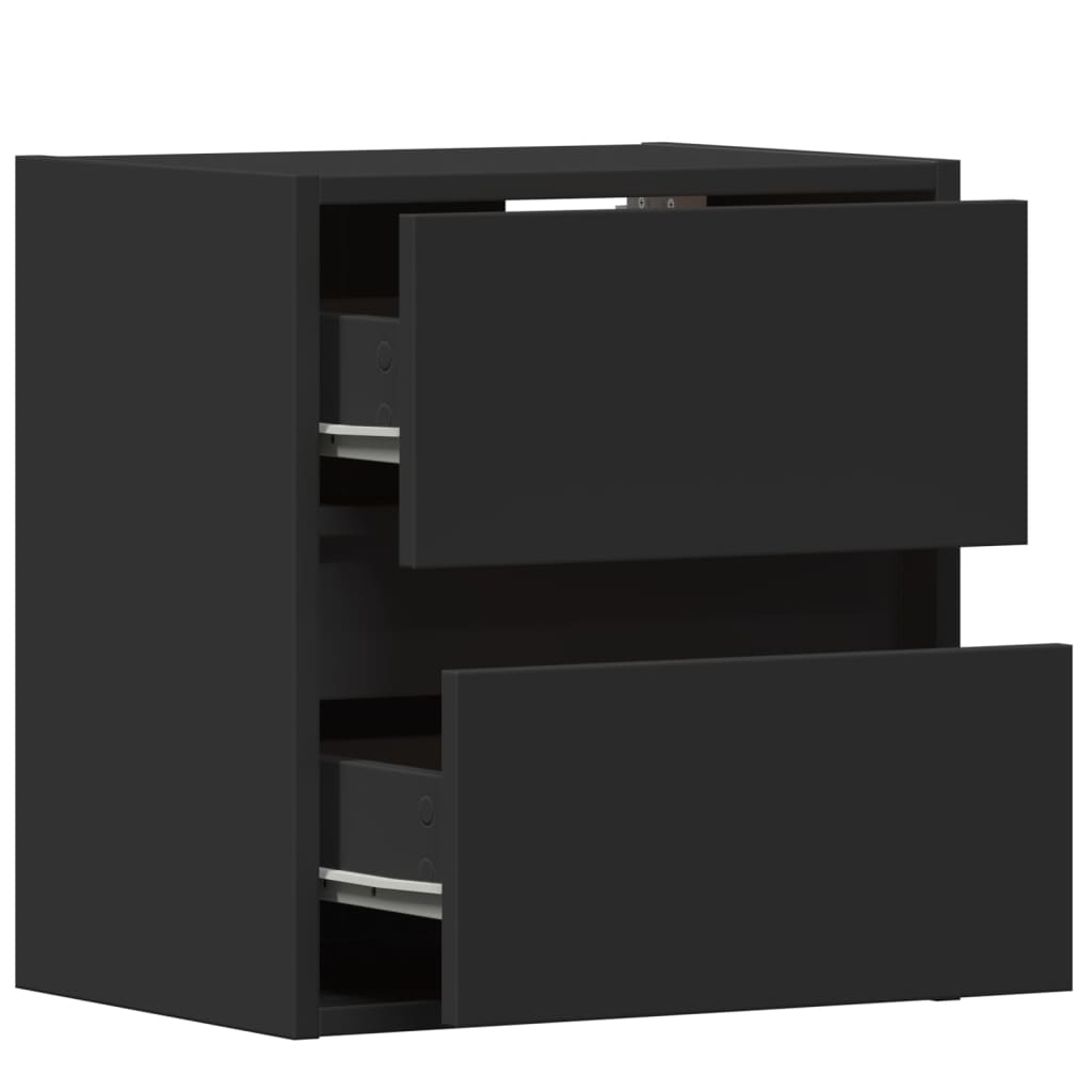 Comode TV de perete cu lumini LED, 2 buc., negru, 41x31x45 cm