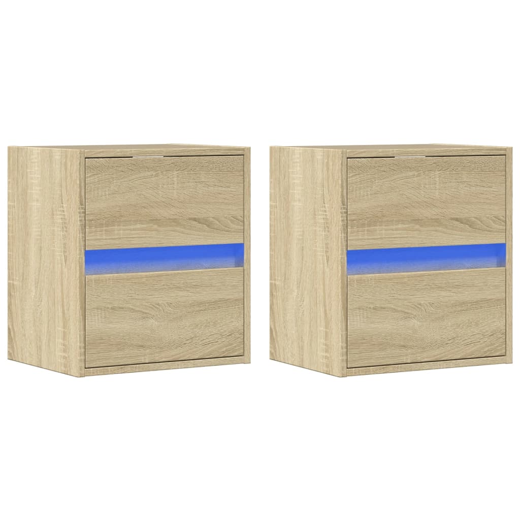 Comodă TV de perete cu LED, 2 buc. stejar sonoma, 41x31x45 cm