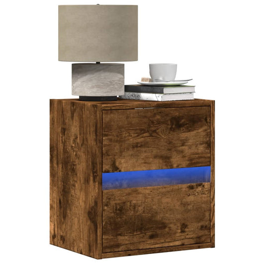 Comodă TV de perete cu lumini LED, stejar fumuriu, 41x31x45 cm