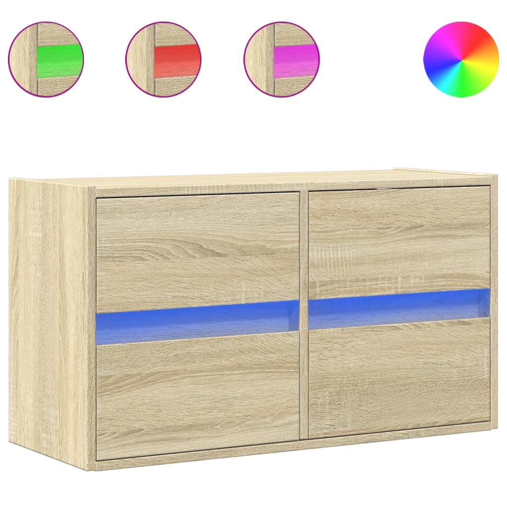 Comodă TV de perete cu lumini LED, stejar sonoma, 80x31x45 cm