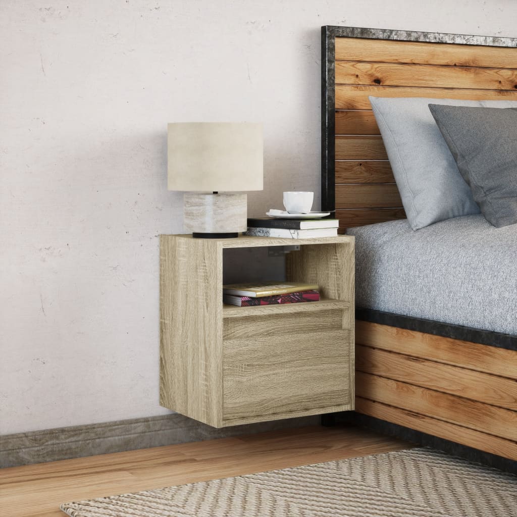 Comodă TV de perete cu lumini LED, stejar sonoma, 41x31x45 cm